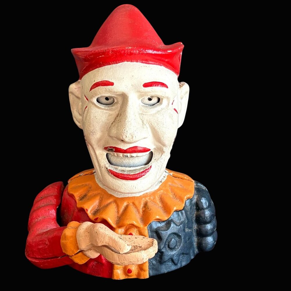 Vintage Cast Iron Clown Coin Bank Humpty Dumpty Circus Mechanical Creepy Horror - Picture 2 of 6